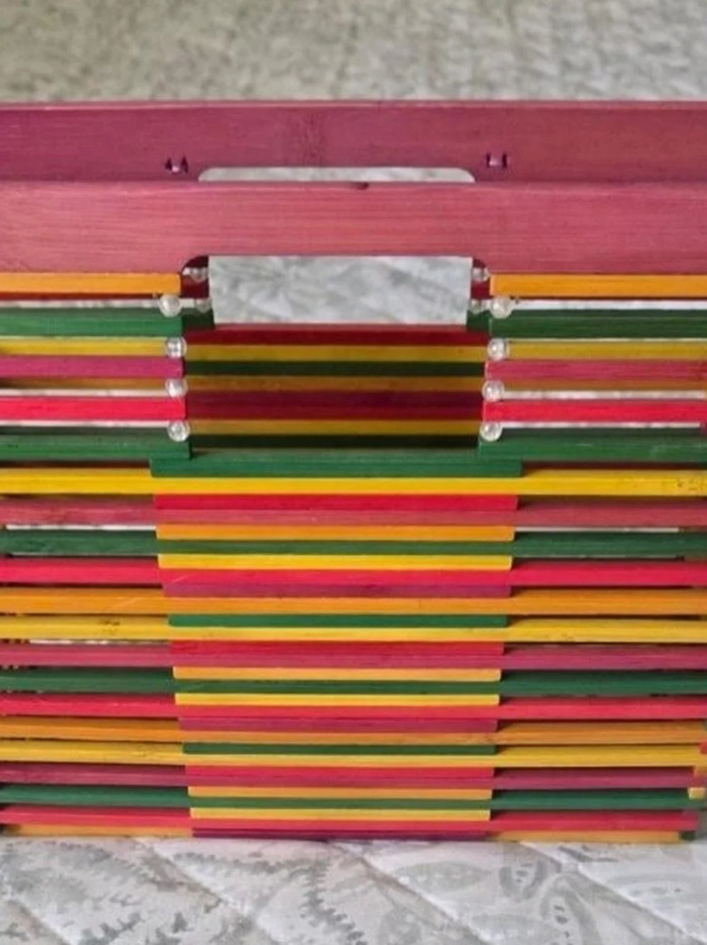 Colorful Wooden Slatted Storage Box - Pink, Green & Yellow
